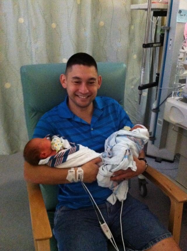 Proud Papa with Twins IMG950400