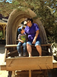 Thomas and Mama on covered Wagon Aug 9 2014